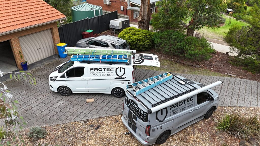 Aerial view of the Protec Electrical and Solar van fleet
